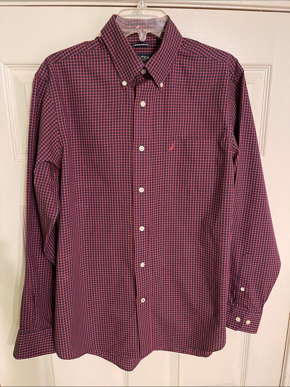 Nautica Men's Burgundy and Navy Check Button-Down Shirt